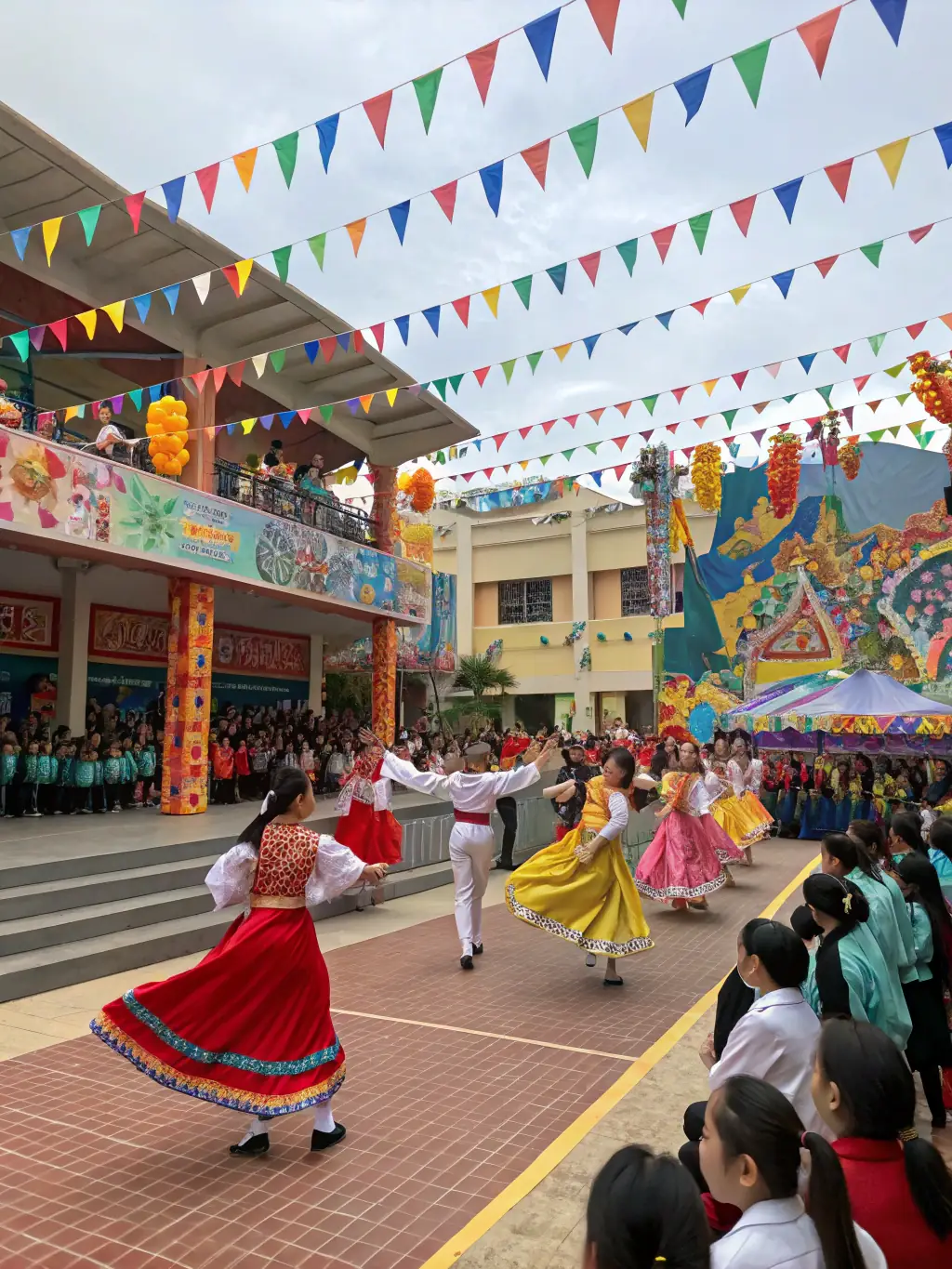 A vibrant image capturing the energy of a cultural festival organized by ASS BRIVE LA GAILLARDE EN FETE, featuring diverse participants and colorful decorations.