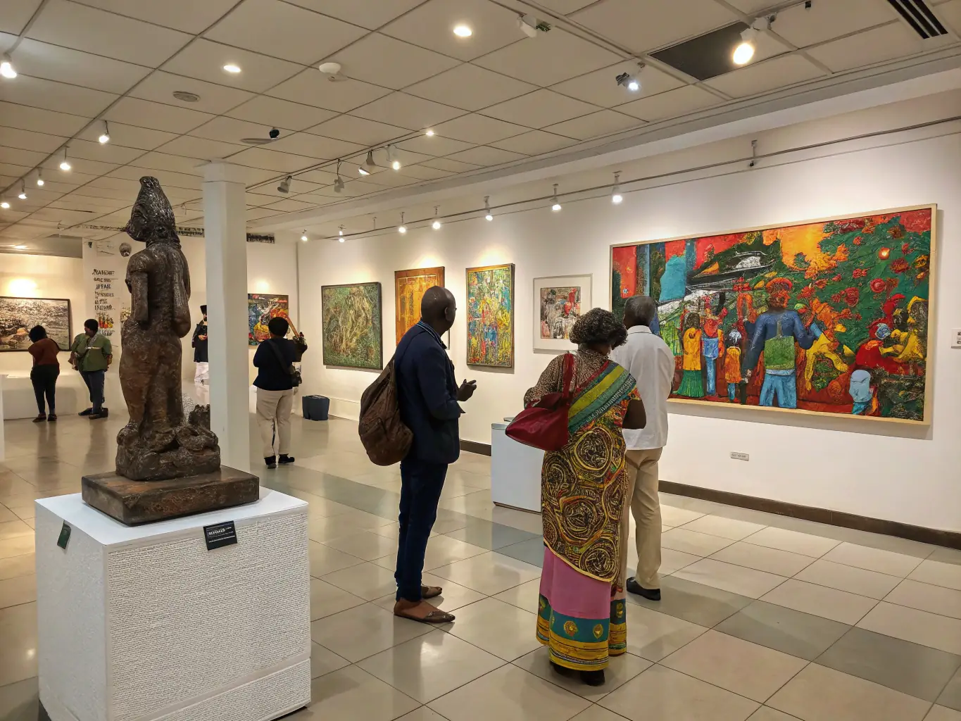 A photograph capturing an art exhibition organized by ASS BRIVE LA GAILLARDE EN FETE, featuring local artists and community members.