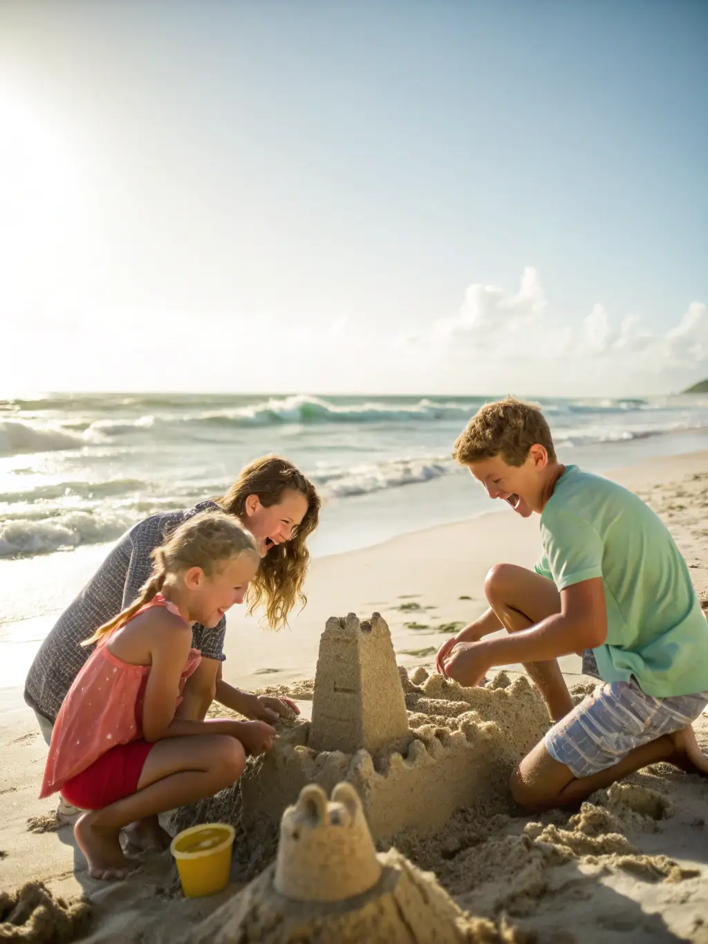 A photograph of the 'Brive Plage' event, showing families enjoying beach activities, sandcastles, and water games along the Corrèze river.
