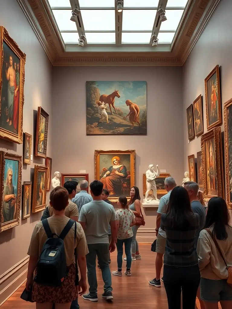 An image showcasing an art exhibition hosted by ASS BRIVE LA GAILLARDE EN FETE, featuring local artists and community members appreciating the artwork.